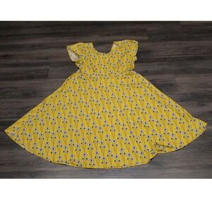 Karina Mustard Floral Dandelion Print Flutter Sleeve Fit Flare Dress " INK SPOT"